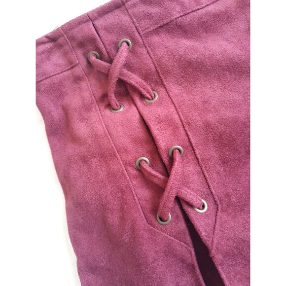 Womens Small Hippie Go Go 60s Western Cowgirl Faux Suede Lace Front Mini Skirt - Picture 2 of 7